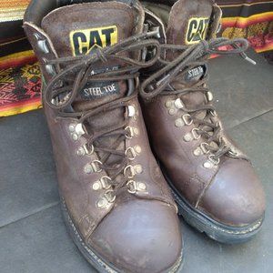 Caterpillar Men’s Brown Leather Work Boots Steel Toe Industrial Size 10
